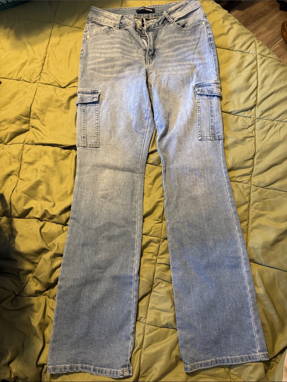Light Blue Cargo Wide-Leg Jeans for Women
